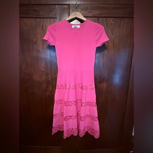 Valentino Hot Pink Lace-Trim Midi Dress